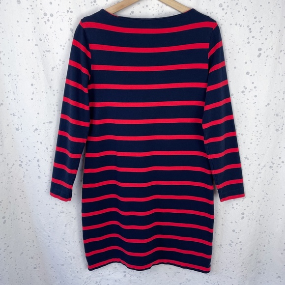 L.L. Bean Striped Mariner Dress 8 Nautical Boatneck - Picture 2 of 12